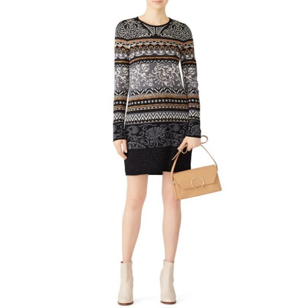 FUZZI by Gaultier Nordique Black/Gray Fair Isle Knit Sweater Dress Size XS